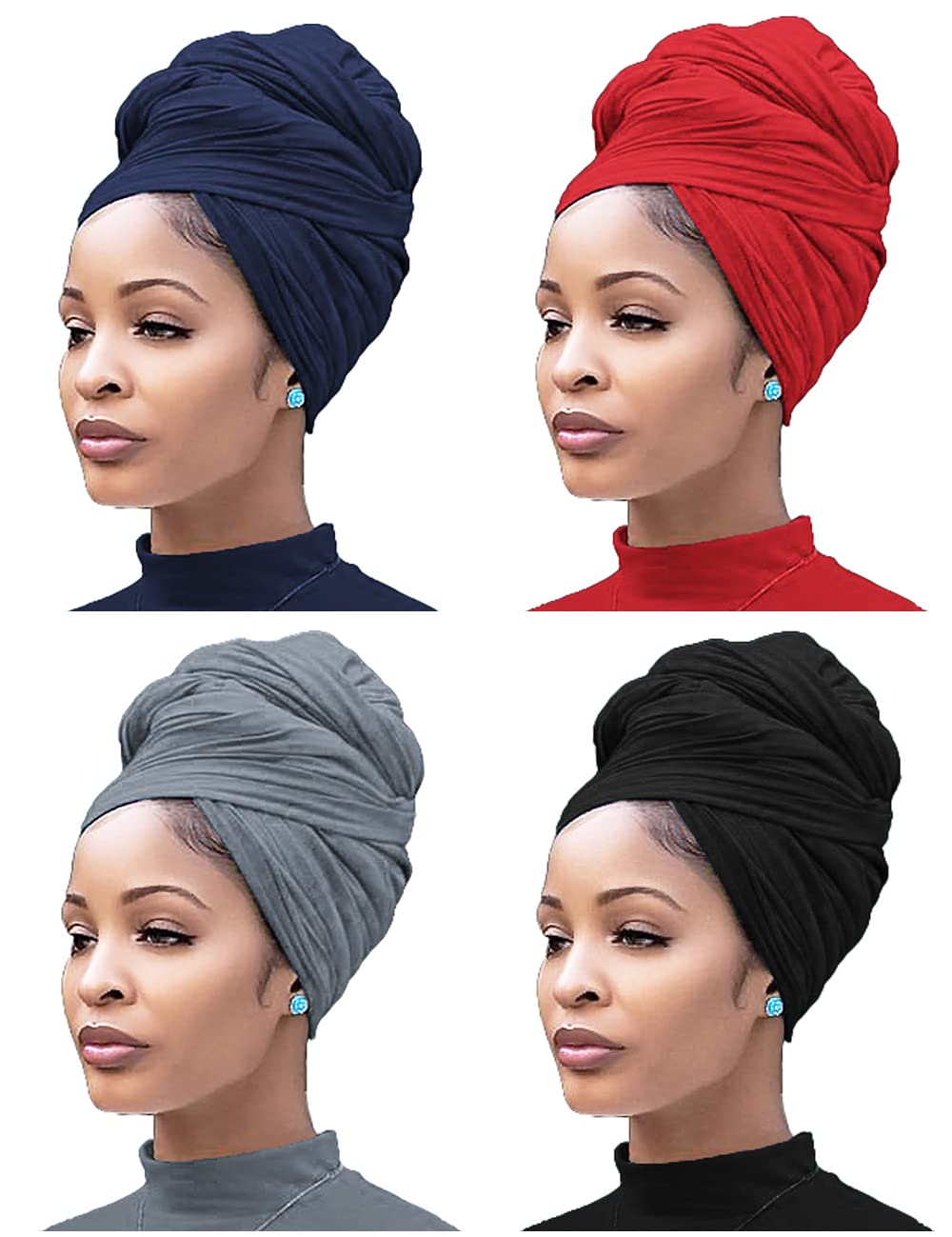 Nonbongoy4PCS Head Wraps for Black Women Stretch Headwraps Super Soft Hair Wraps Turban Head Scarf for Braid Dreads Locs