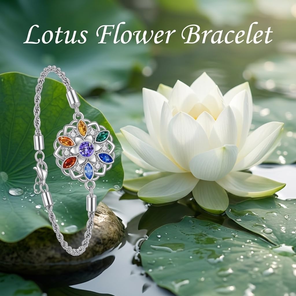 DAYLINLOVE 7 Chakra Armband 925 Sterling Silber Blume des Lebens/Lotus Abalone Muschel Armbänder Chakra Schmuck Geschenk für Damen Frauen Mädchen