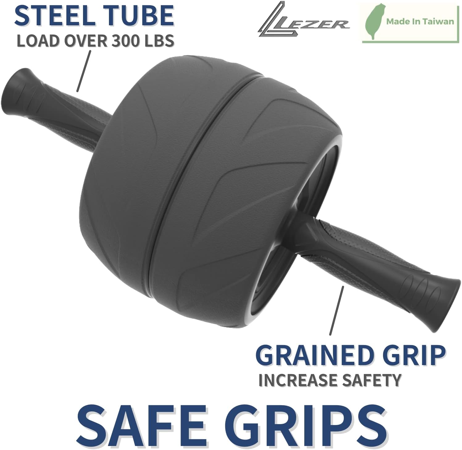 LEZER Ab Roller Wheel, Abdominal Workout, Extra Wide 5.5", Exercise Wheel, Home Gym Fitness Equipment, Core Strength, Muscle, Thick Knee Pad, Made In Taiwan Black