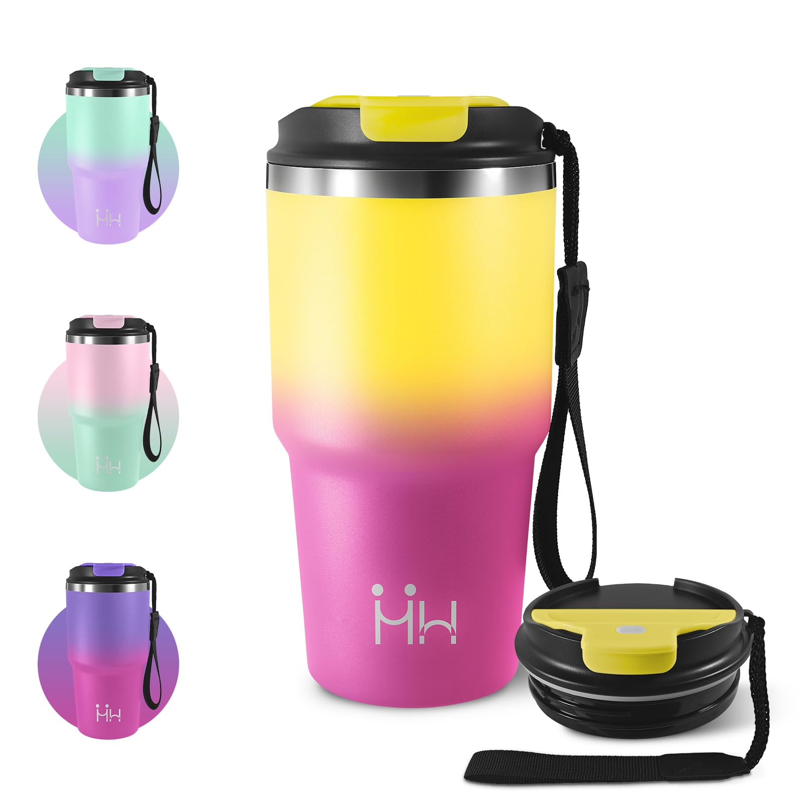 Thermobecher 600ml, Kaffeebecher to Go, Vakuum Auslaufsicher Thermobecher mit Deckel, BPA-frei, Doppelwandig Travel Mug, BPA-frei, Isolierbecher für Sport, Laufen, Fahrrad, Sprudel, Camping, Gym