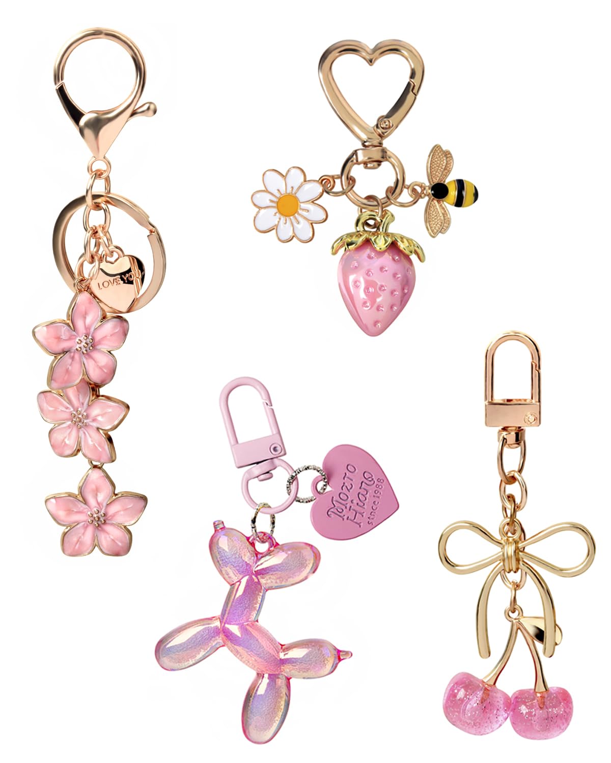 4 PCS Bag Charms for Handbags, Cute Cherry Keychain Purse Accessories