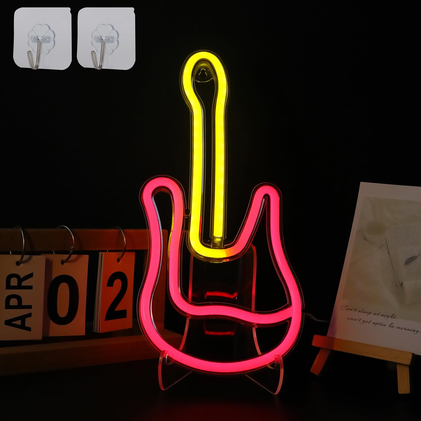 CooPark Targa al neon per chitarra, decorazione da parete a LED, luce al neon con USB, dimmerabile, studio, amanti della musica, feste, bar, camera da letto, regali creativi per compleanno, Natale