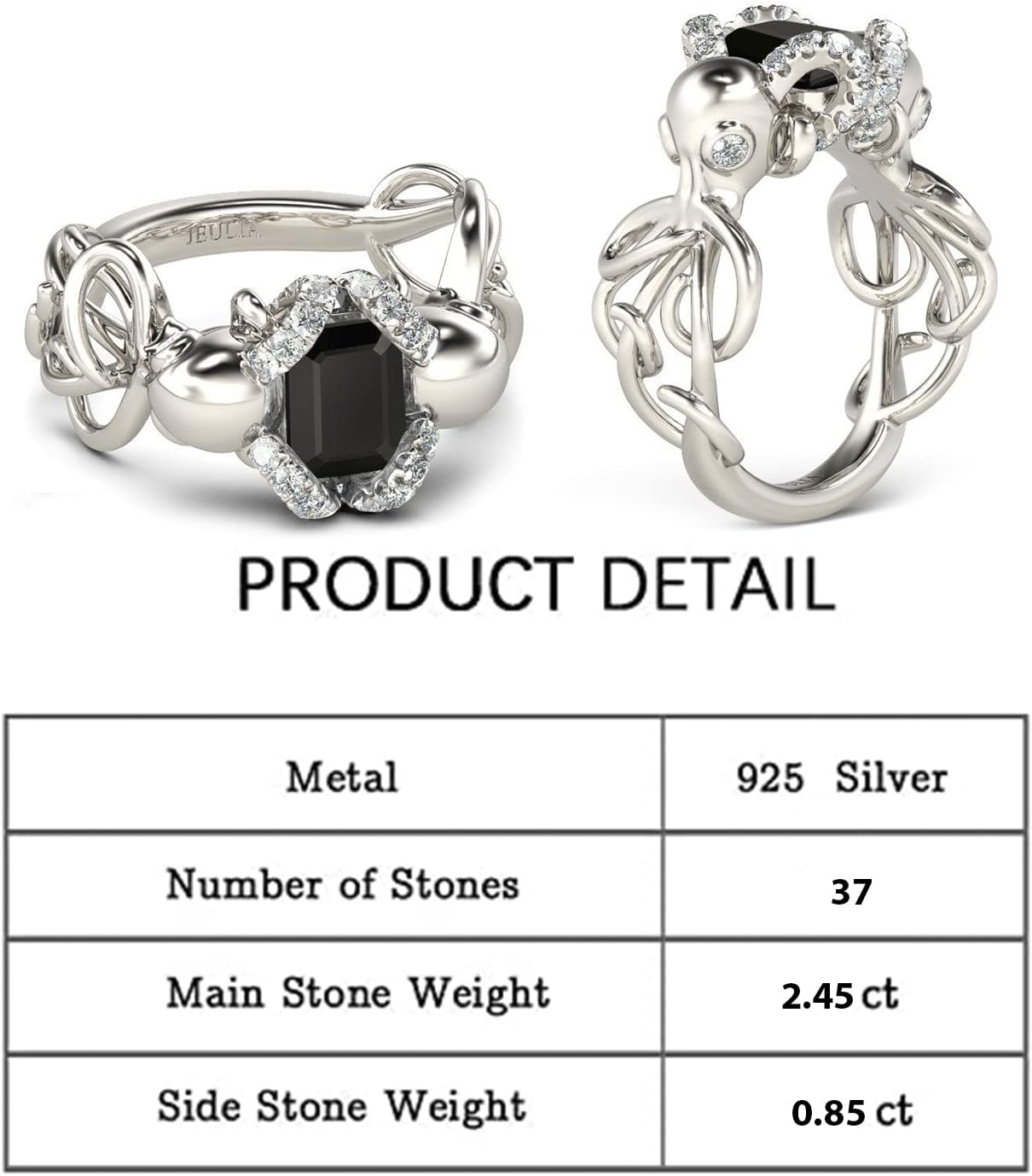Jeulia 3 Carat Octopus Eternity Ring 925 Sterling Silver Radiant Cut Engagement Ring Cubic Zirconia Wedding Band Rings Promise Anniversary Romantic Jewerly Gift