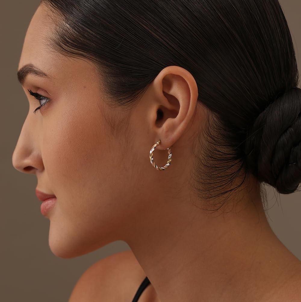 LeCalla Real 925 Sterling Silver Hoop Earrings | 14K Gold-Plated Three-Tone Twisted Earring Jewelry | Light-Weight Italian Design Click-Top Hoop Earrings for Women - Image 2