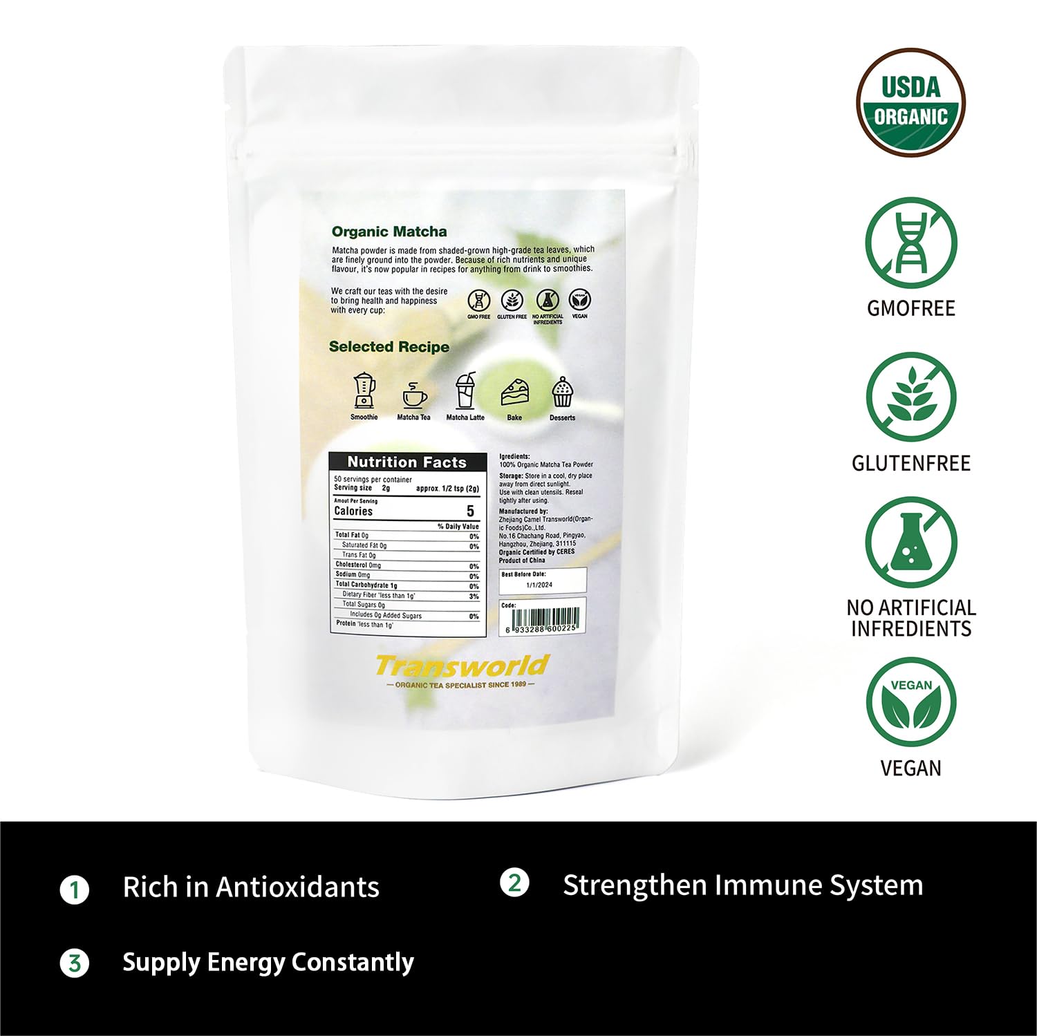 Organic Matcha Green Tea Powder First Harvest Ceremonial Grade 100 Pure Premium Matcha for Drinking and Latte No — view 2