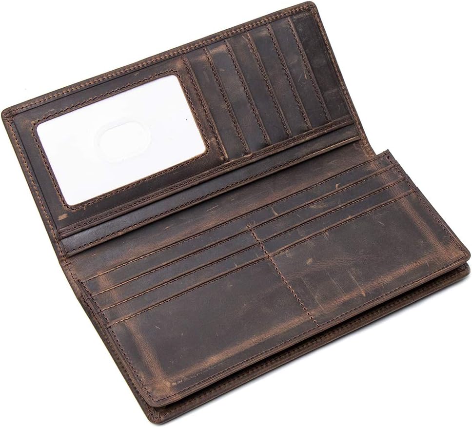 Mens Long Leather Wallet, LeatherFocus RFID Blocking Purse Money Clip (Brown)