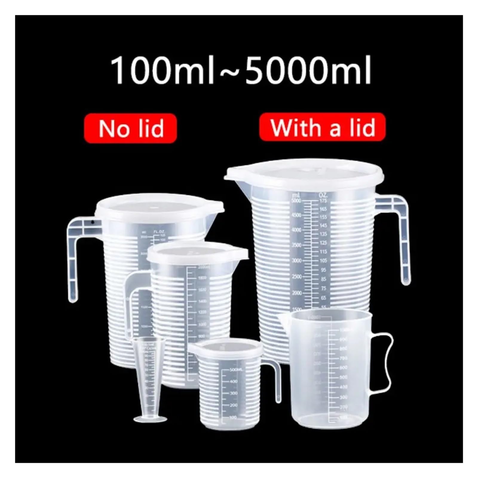 Misurino in plastica trasparente di grande capacità - Becher da laboratorio graduato con coperchio for una misurazione accurata dei liquidi(2000ml(with a lid))