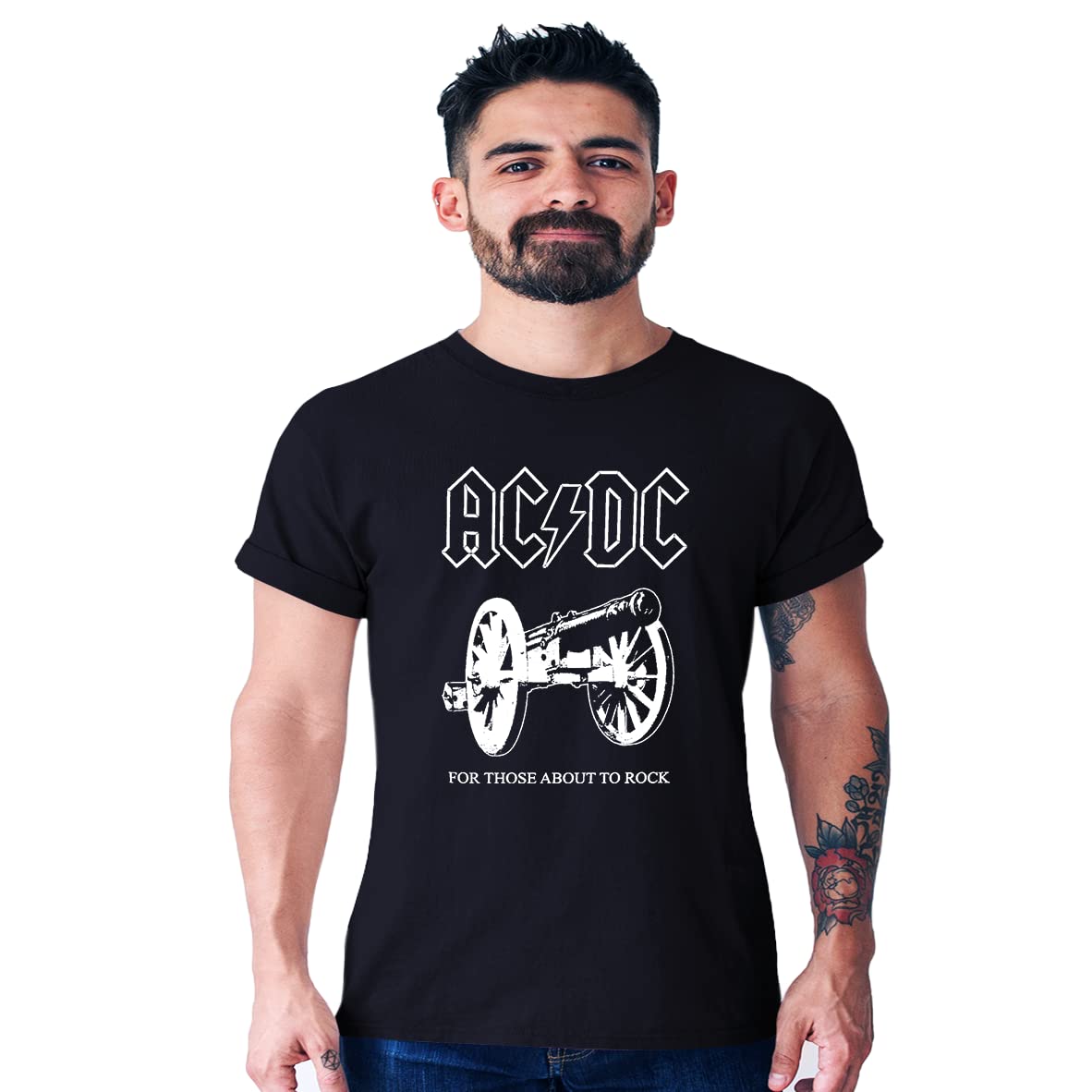 SPECIALTEES Men's Casual Regular Fit AC DC for Those about to Rock Metal Band Black Half Sleeve Round Neck Cotton T-Shirt