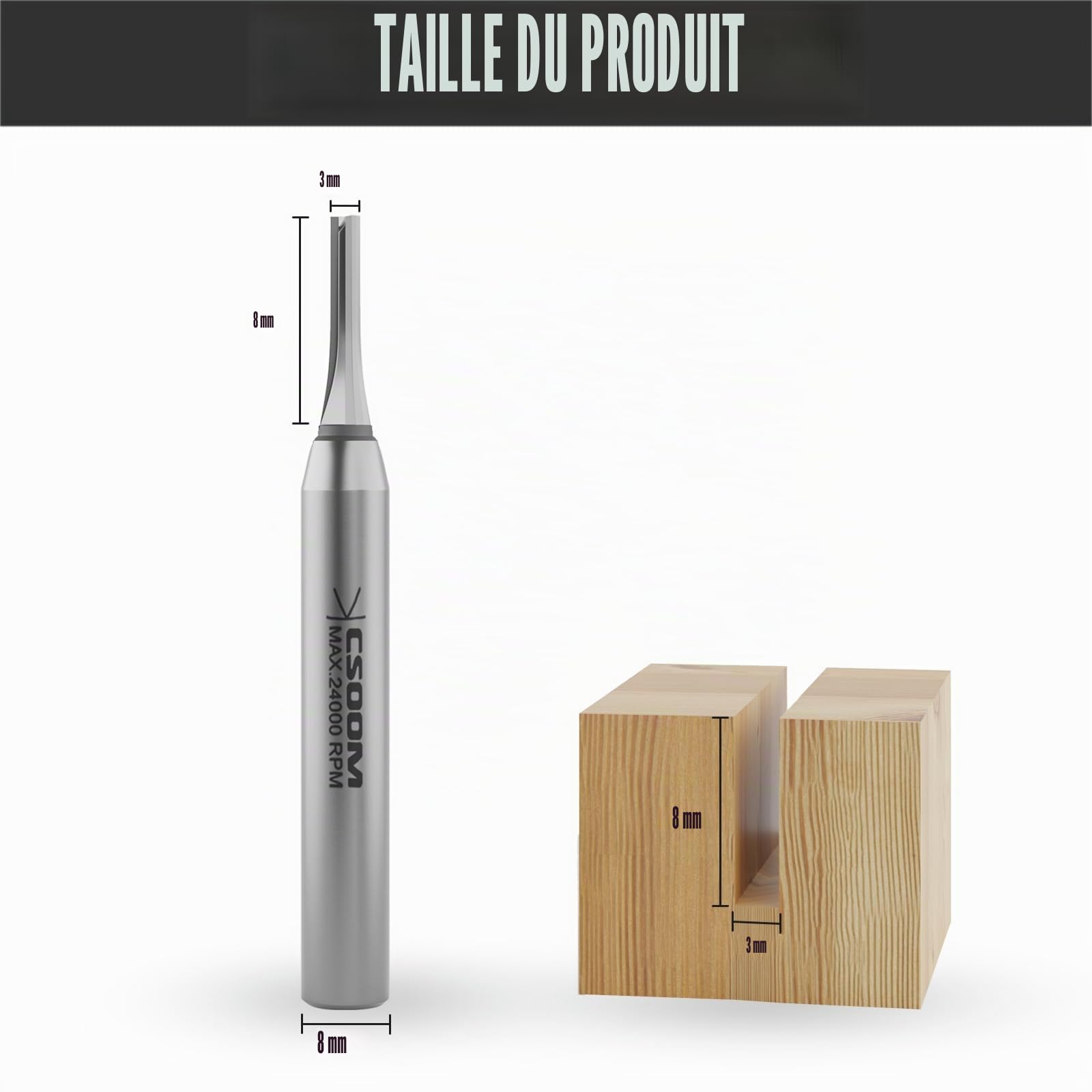 CSOOM TCT-Professional Fraise à rainurer avec tige de 8 mm, meuleuse droite CNC en carbure de tungstène, fraise à bois, convient pour tailler et rainurer 3 mm