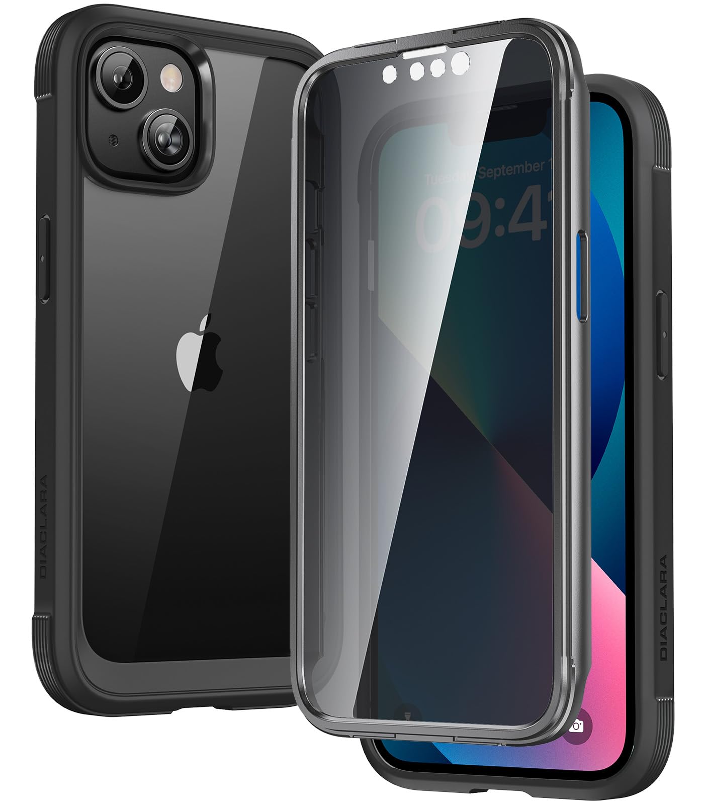 Diaclara Designed for iPhone 13 Case, Full Body Rugged with Built-in Touch Sensitive Anti-Scratch Screen Protector, Soft TPU Bumper Case for iPhone 13 6.1" (Privacy)