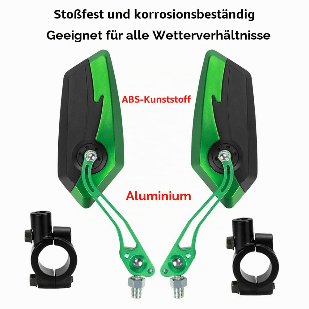 ETOPARS Motorrad Rückspiegel 10mm 8mm Grün Motorrad Spiegel Lenker Aluminium Seitenspiegel Einstellbar Drehspiegel mit 7/8 Zoll Montage