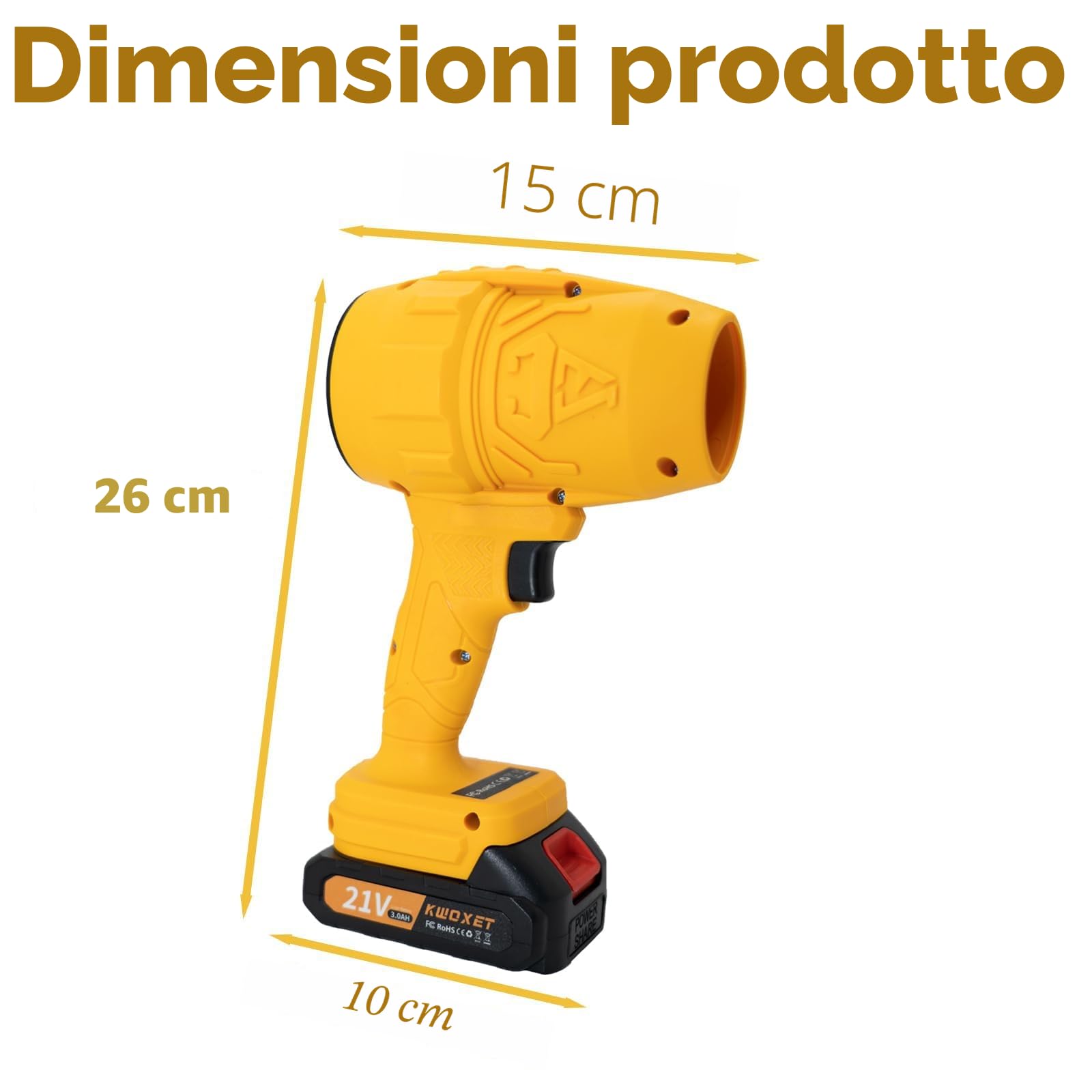 Mini Soffiatore a Batteria con Turbo, 576km/h, 2x21V 3000mAh | Soffiatore leggero in plastica. erba, neve, polvere, trucioli. Adatto per giardino, terrazza, vialetti, garage, auto.