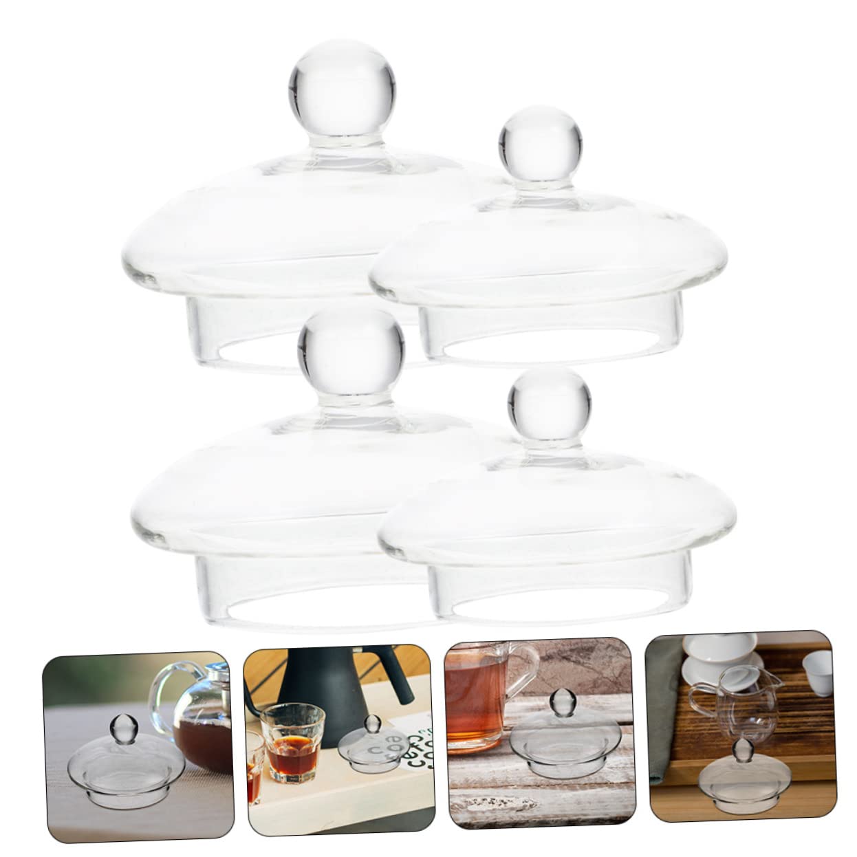 IMIKEYA Tapas para Filtros de Té Suelto de Vidrio, 4 Piezas Redondas para Tetera de 600ml y 1000ml, Eficientes para Aislar Residuos Infusión de Té en Casa