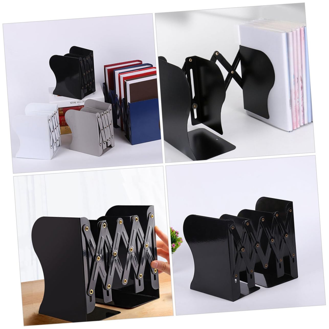Fermalibri da Scrivania Telescopico Nero in Metallo e Plastica | Organizer per Libri e Documenti, Design Semplice e Creativo, per Tavolo, Supporto Regolabile