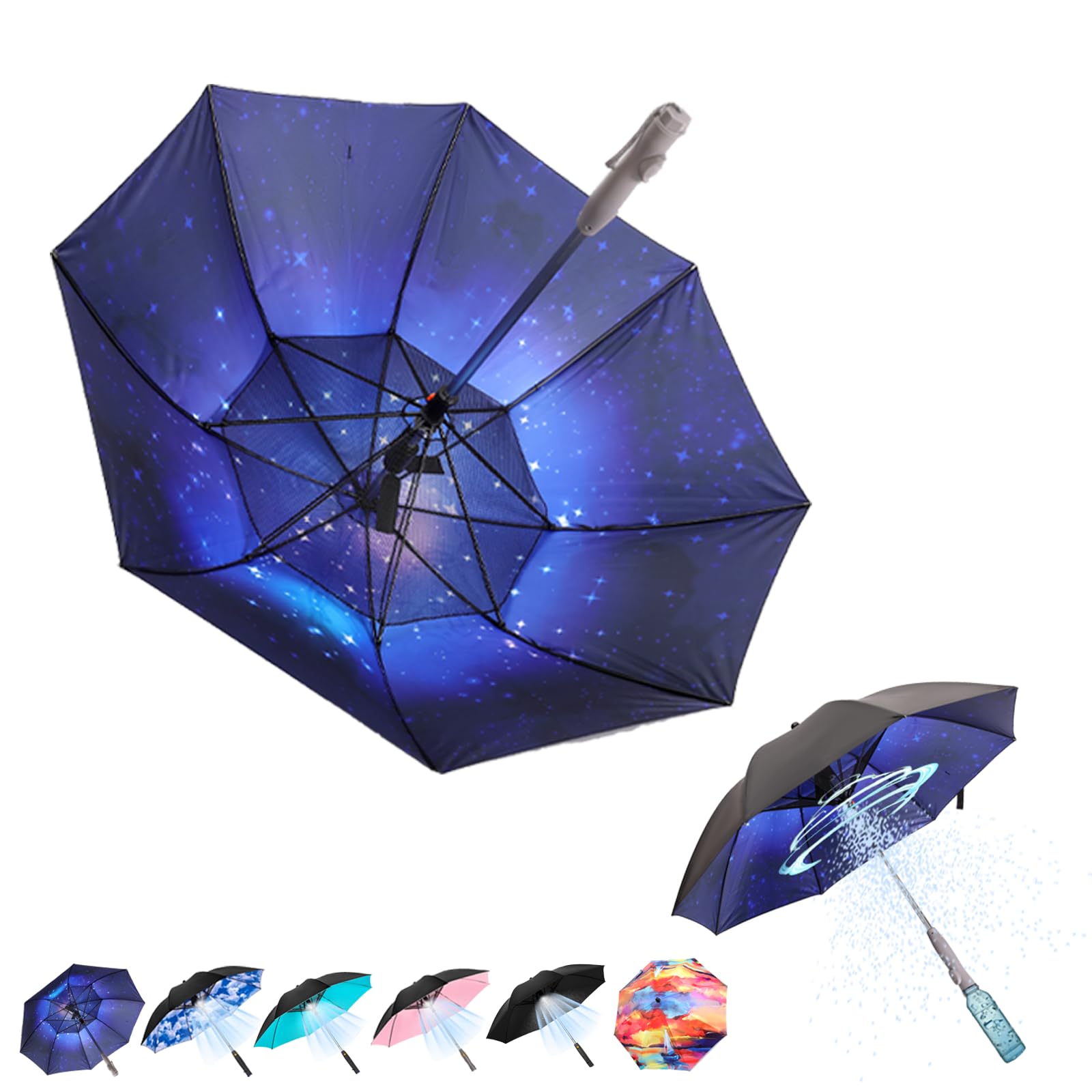 Tefedpot Umbrella with Fan and Mist Spray, 2025 upgraded UV Blocking Umbrella with Fan and Mister for Summer outdoor activities