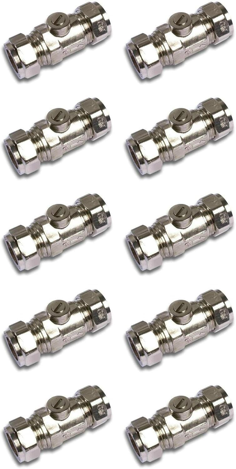 22.5 Team Controls Chrome Tc Isolating Isolation Valve 15Mm Full Flow Large Bore Compression Plated Slotted- Pack Of 10