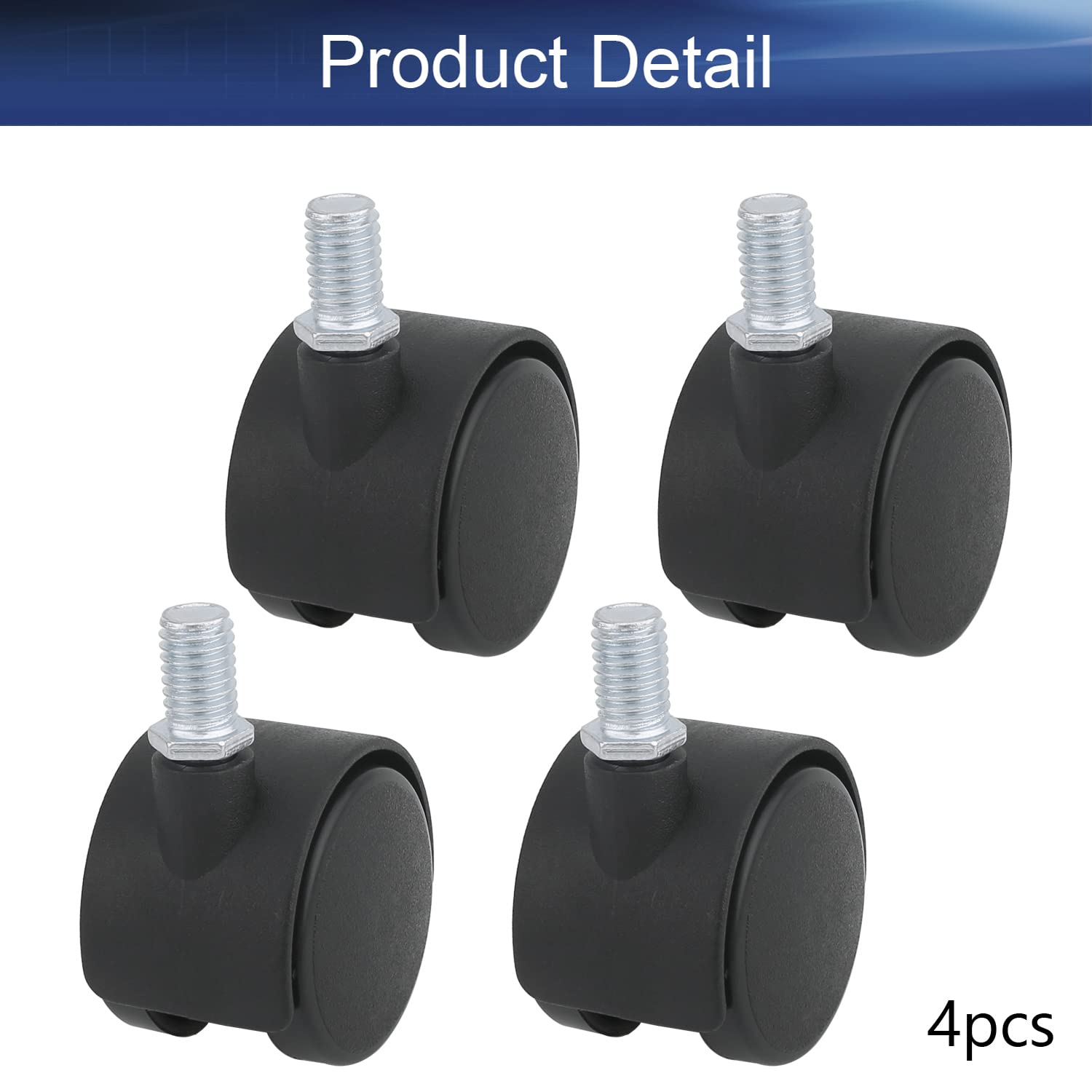 Yinpecly 4 Pack PU Swivel Caster Wheels - 1.5 Inch Threaded Stem, 360 Degree Roll For Office Chairs & Shelves, Black