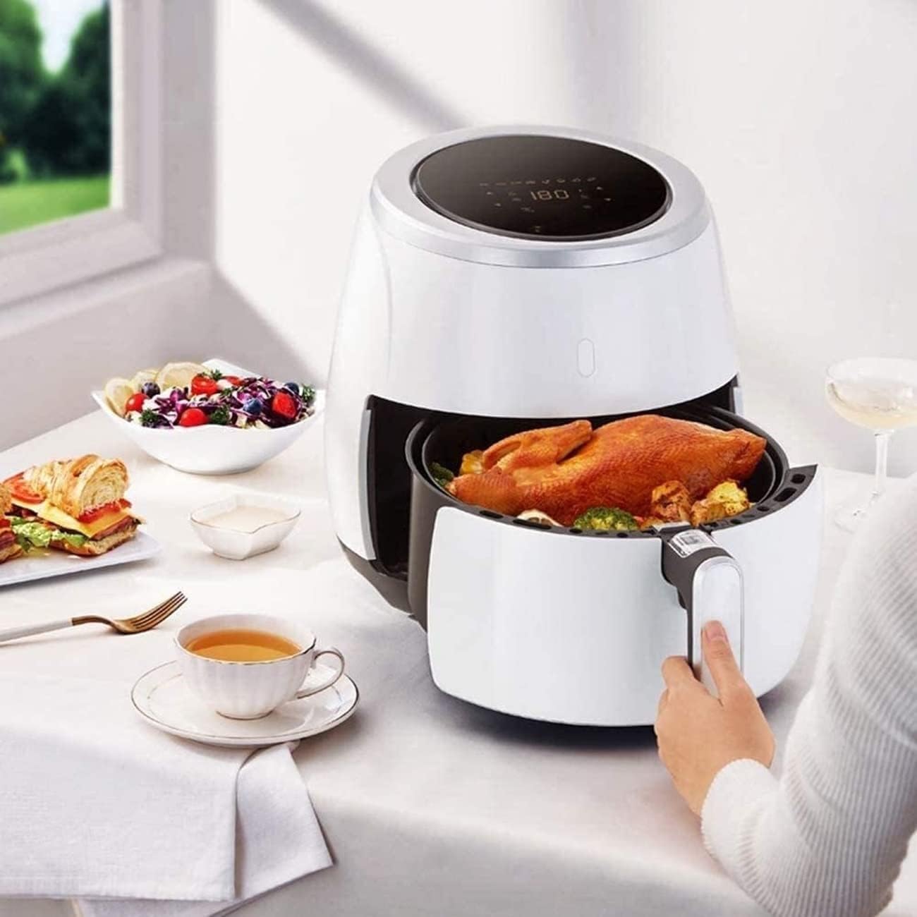 Air Fryer, Smart Electric Hot Airfryer Oven Oilless Cooker, Multifunction Health Fryer with LED Digital Screen and Nonstick Frying Pot, Auto Shut Off Feature (Color : White)