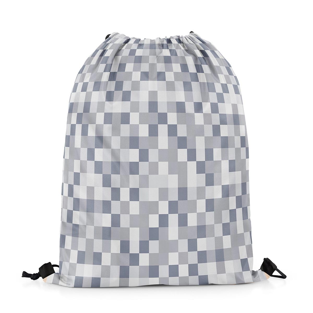 Castle Fairy Pixel Grid Style Drawstring Backpack 13"X29",Modern Aesthetic Water Resistant Beach Bag,Geometric Grid Video Games String Bag for Shopping Yoga,Grey Sackpack for Gym Sports