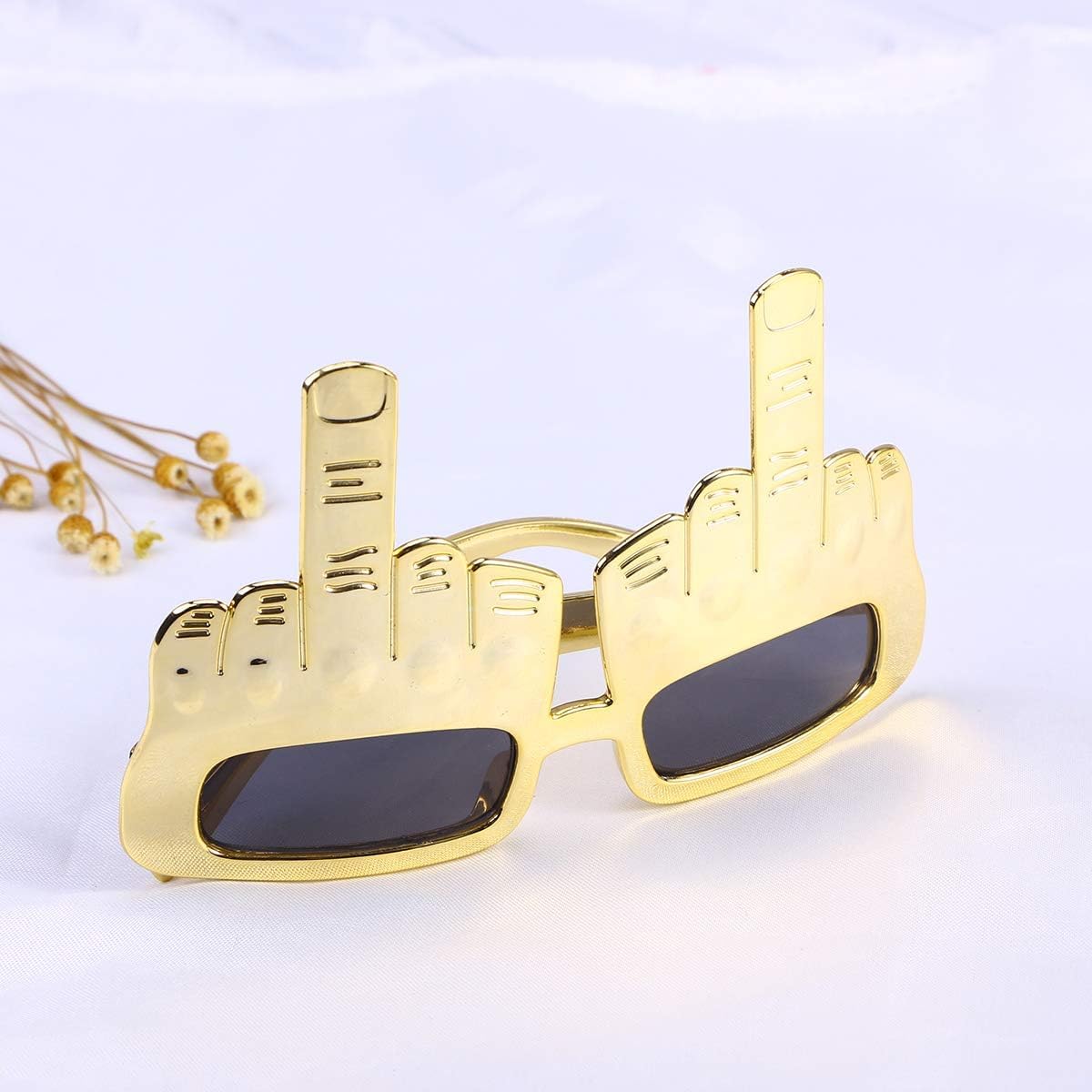 SquarezhenBo Golden Party Sunglasses with Finger Novelty Funny Eyeglasses for Halloween Masquerade Party Props Party Headwear - Image 3
