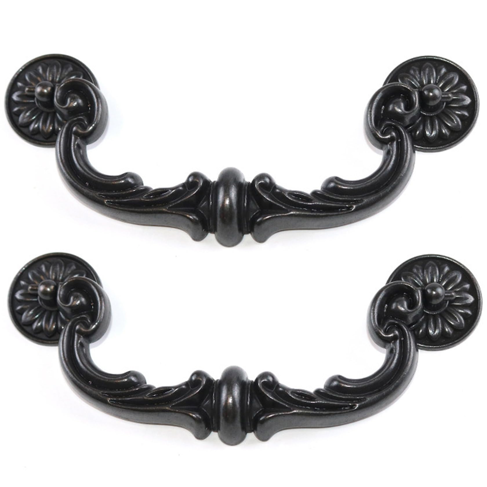 Dagllgew Black 2Pcs Dresser Drawer Handles, Heavy-Duty Zinc Alloy Vintage Drawer Pulls Ornate Floral 6In Center Cabinet Pull For Dresser, Cabinet, Furniture, Handle Antique Pulls