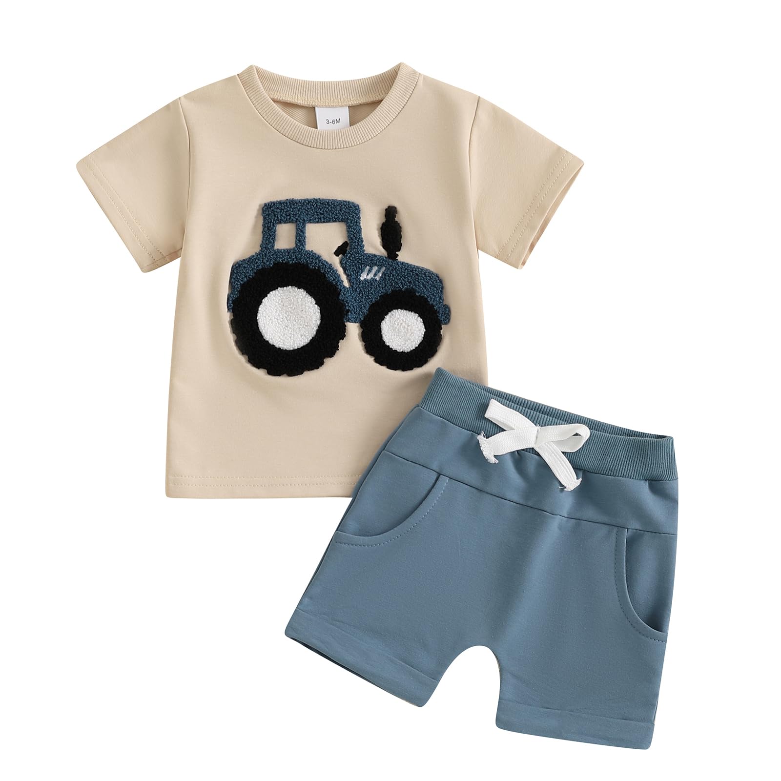 Baby Jungen Sommer Outfit Kurzarm Rundhalsausschnitt Auto/Brief/Fahrzeug Stickerei T-Shirt+Elastische Taille Kurze Hose Baby Jungen Sommer Bekleidungsset Weiche Babyset