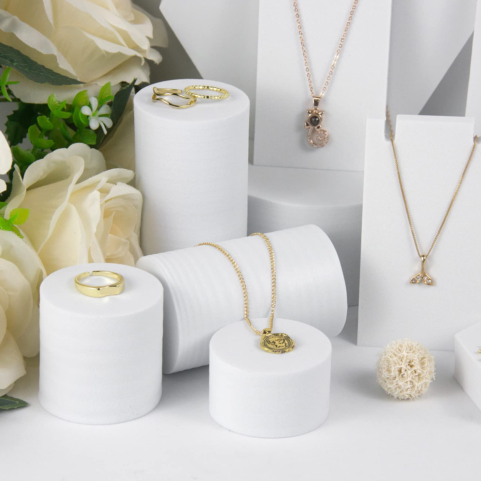 Ensemble 8 Accessoires Photo Formes Géométriques En Mousse Dure - Cubes, Hexagones, Ronds - Pour Bijoux, Cosmétiques, Fond Photo Rose