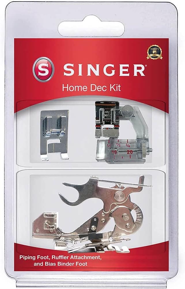 SINGER Home Décor Presser Foot Kit | Includes Piping, Bias Binder & Ruffler Attachment | Perfect for Tailored Finishes, Bias Binding & Pleating | Compatible with SINGER Sewing Machine