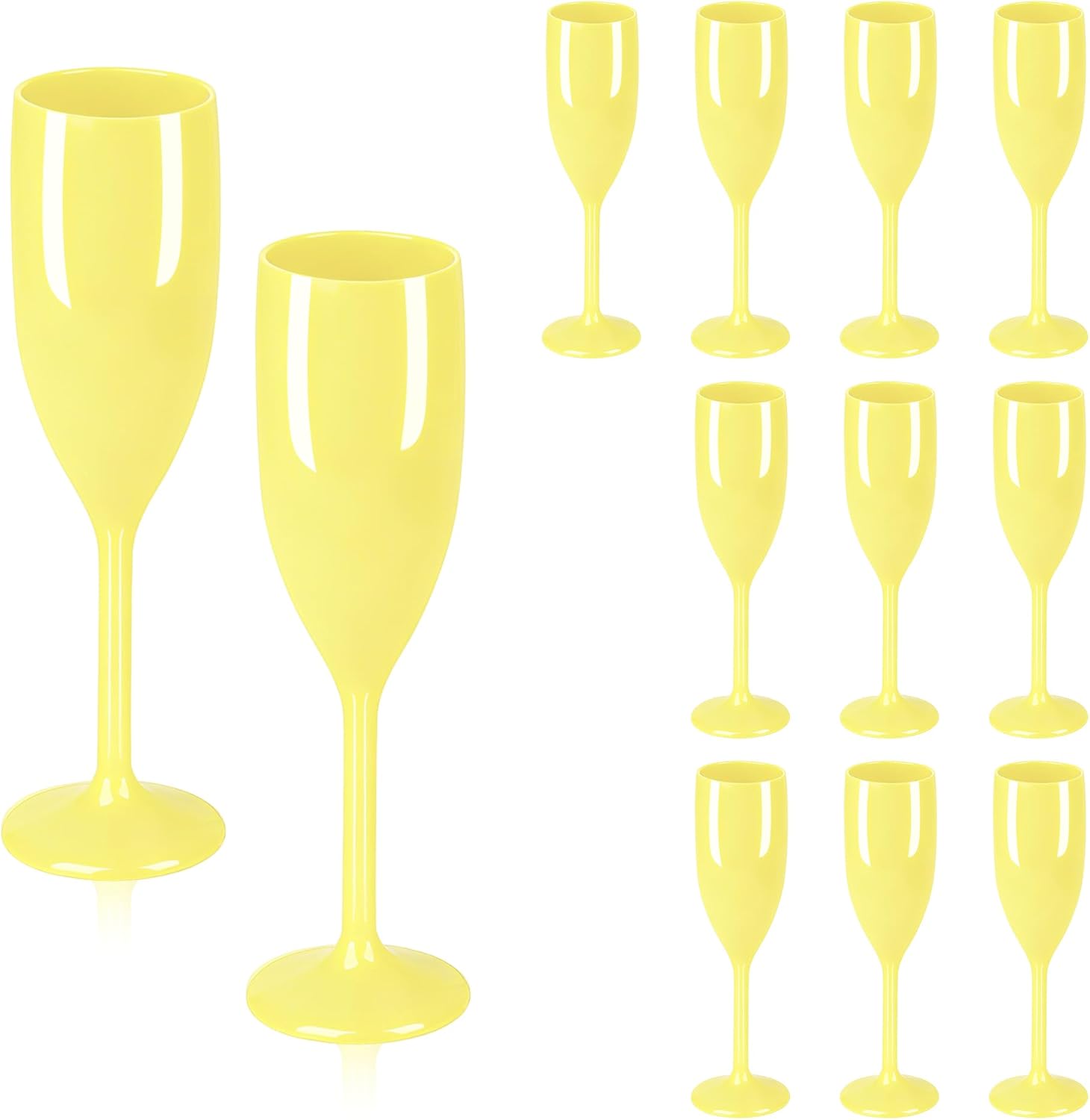 Plastic Champagne Flutes, Acrylic Glasses Goblets Cups Toasting Shatterproof Reusable Flute, for Valentine’s Day Wedding Party Mimosa Bar Anniversary Birthday (12, Yellow)