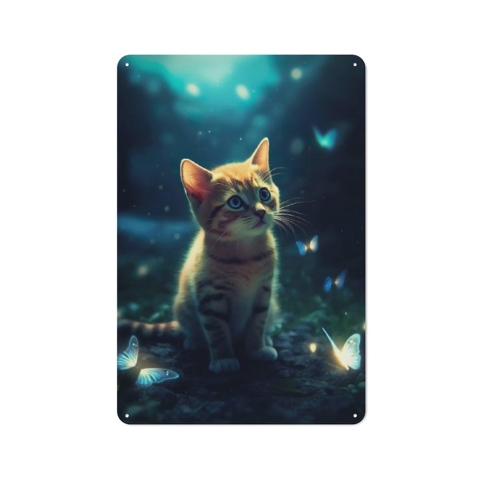 Junmoney Cat Kitten Butterfly Printed Metal Sign 30X20cm For Pub Or Café, With Clear Industrial Wall Decor Character