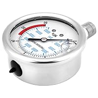 Vista 3 de Manómetro hidráulico, 60 MPa / 9000 PSI doble escalas acero inoxidable manómetro líquido presión base entrada NPT conexión de rosca 1/4
