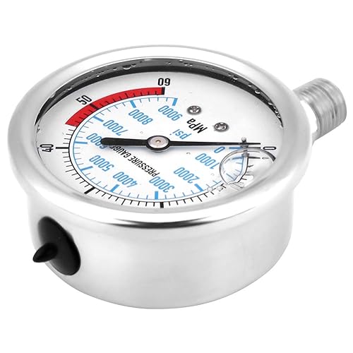 Miniatura 3 de Manómetro hidráulico, 60 MPa  9000 PSI doble escalas acero inoxidable manómetro líquido presión base entrada NPT conexión de rosca 14