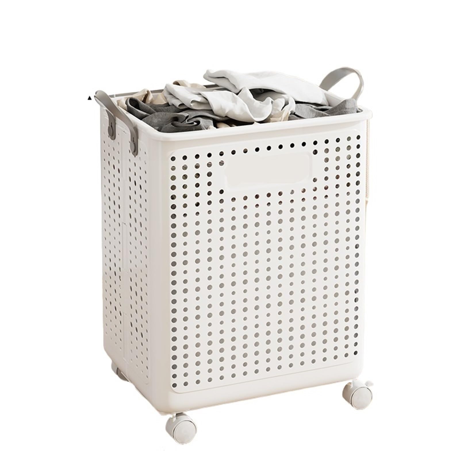 Foldable Laundry Basket Hamper With Casters For Washing Clothes(White XL)