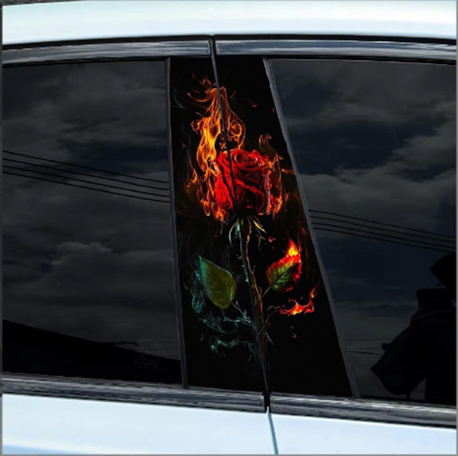 2pcs/1set Car B Pillar Sticker Decal Upgraded Vinyl Car Decals Body Side Stickers,Wolf Lions Rose Tigers Graphics Scratch Cover Large Sticker for Car