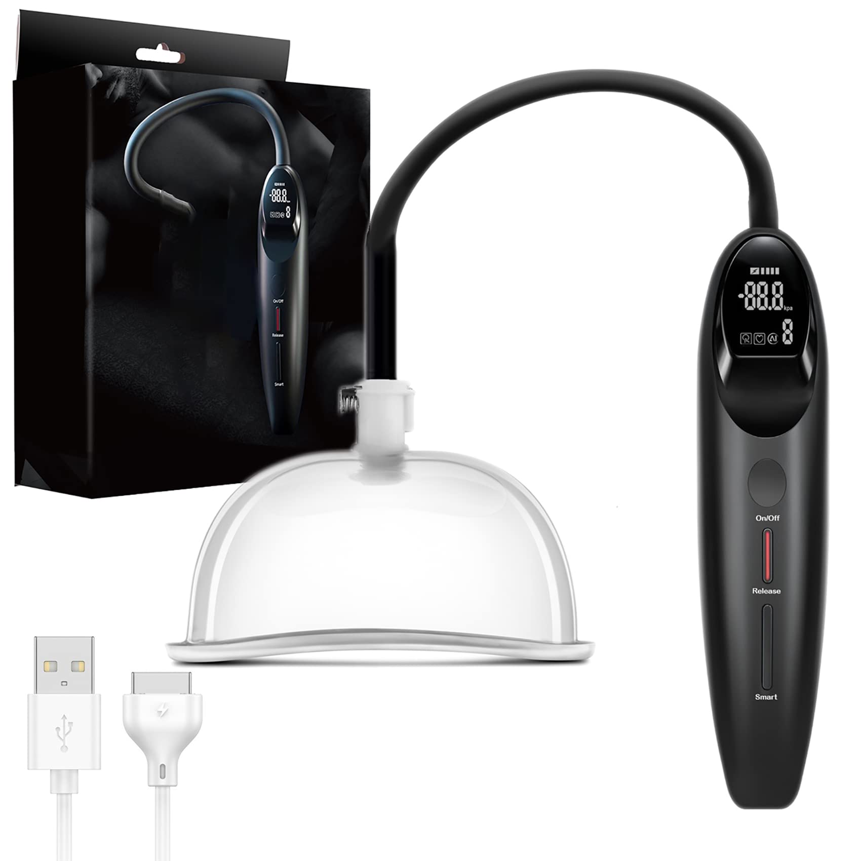 Elektrisch Brust Sauger Vakuum Mit 6 Saugstärken, Smart Automatische Brustpumpe Milchpumpe Nippelsauger Vibrator Silikon Brustvergößerung Sexspielzeug Für Frauen,Schwarz,USB