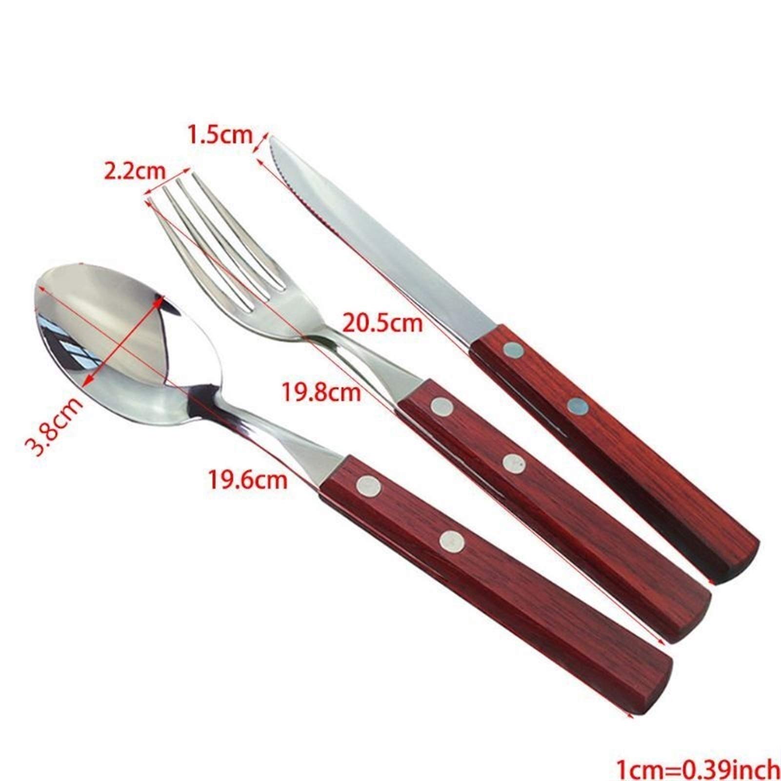12pcs Manera de madera Cubiertos de acero inoxidable Forks Forks Spoons Knives Plandeware Set