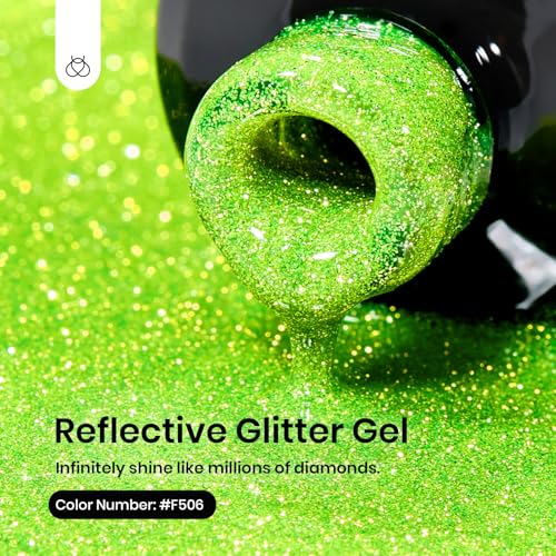 Image of Beetles Green Glitter Gel Nail Polish, Reflective Soak Off UV LED Gel Polish for Nail Art Manicure, Lime Nail Gel Salon & DIY at Home, Gifts Women