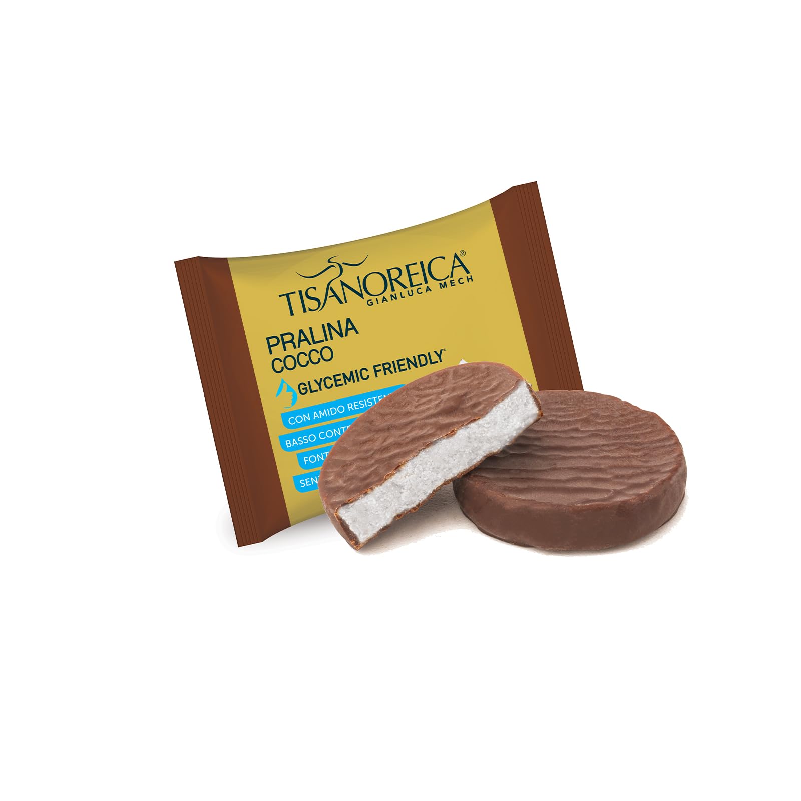 Gianluca Mech | Tisanoreica Praline Cocco Ricoperte Cioccolato Fondente, 20 Praline da 9g, Glycemic Friendly, Senza Zuccheri, Senza Glutine, Perfetto per Diete e Controllo del Peso