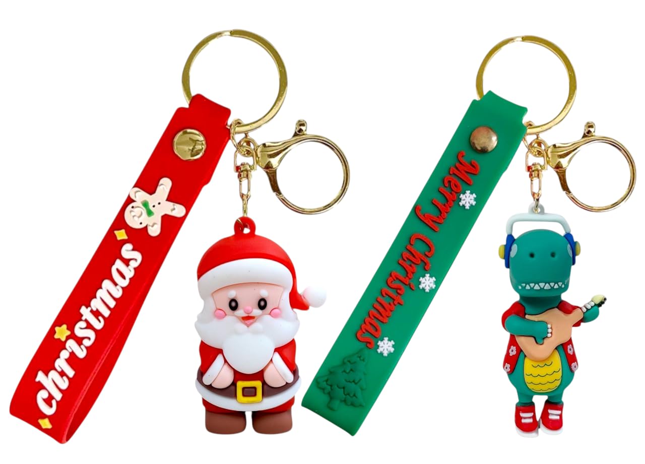 Christmas Theme Cute 3D Keychains for Kids | Santa, Reindeer & Snowman Designs | Adorable Bag Charms & Key Rings for Gifts, Return Favors & Stocking Fillers Random (2pcs)