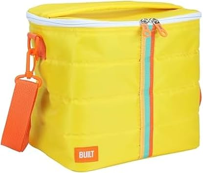 Built Puffer Insulated Crossbody Lunch Tote Bag - Lightweight & Reusable, 13-Can Capacity, Adjustable Strap - Secure Zipper & Mesh Pocket for Work, Travel, Picnics Citrus Sunrise Stripe