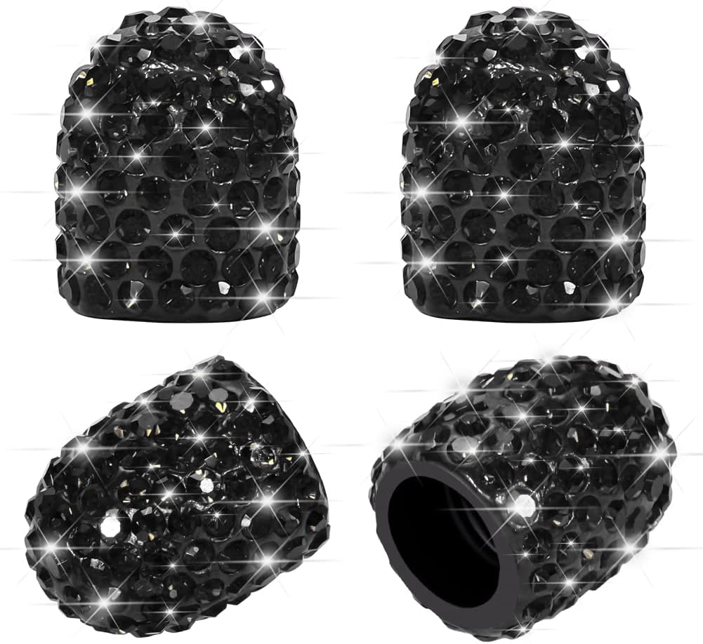 OTOSTAR 4 Pack Bling Valve Stem Caps, Universal Tire Valve Caps Crystal Car Decoration Accessories for Vehicle Bicycle (Black)
