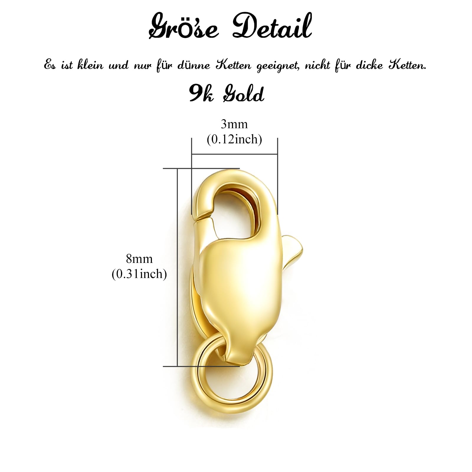 9K Gold Verschluss für DIY Halskette Armband Schmuck Herstellung, Hummer Verschluss Extender Halskette Steckverbinder Armband Verlängerung