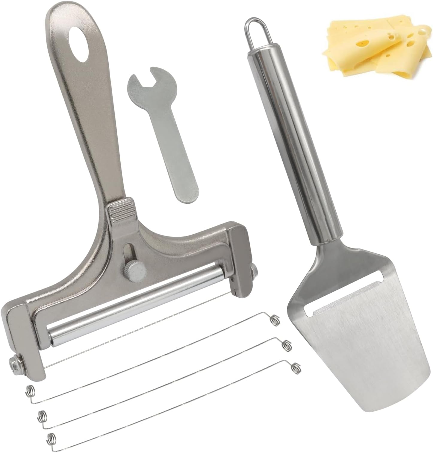 2Pcs Silver Cheese Slicer Kit, Adjustable Thickness Handheld Wire Cheese Cutter, Plane Cheese-Cutter, with Wires & Wrench for Butter Mozzarella Cheddar/Block Butter