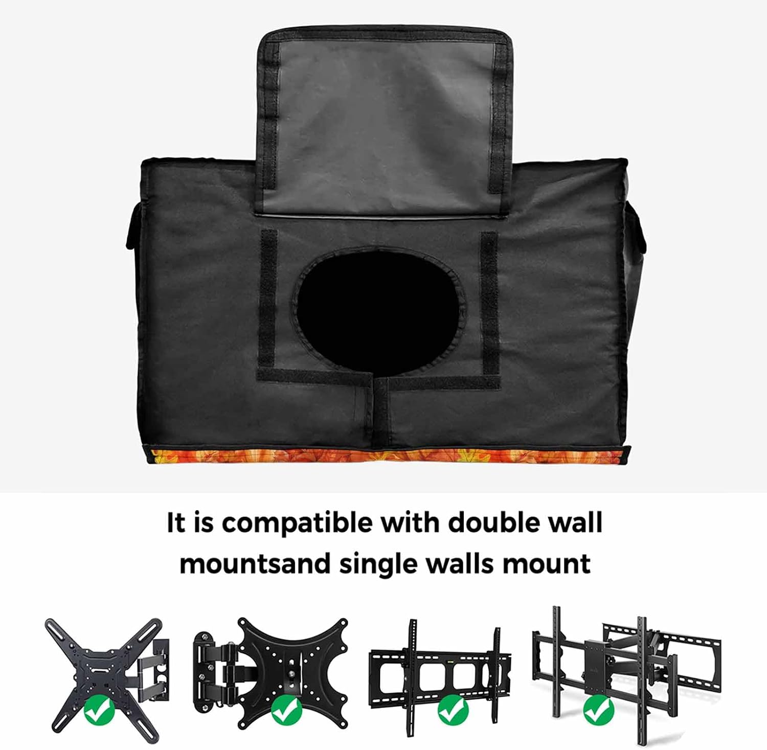 Fall Outdoor TV Cover Orange Pumpkin Autumn Farmhouse Linen Texture Waterproof and Weatherproof 40"-43" LCD Movable Shield TV Display Screen Protector Outside Television Covers 40"Wx25"H