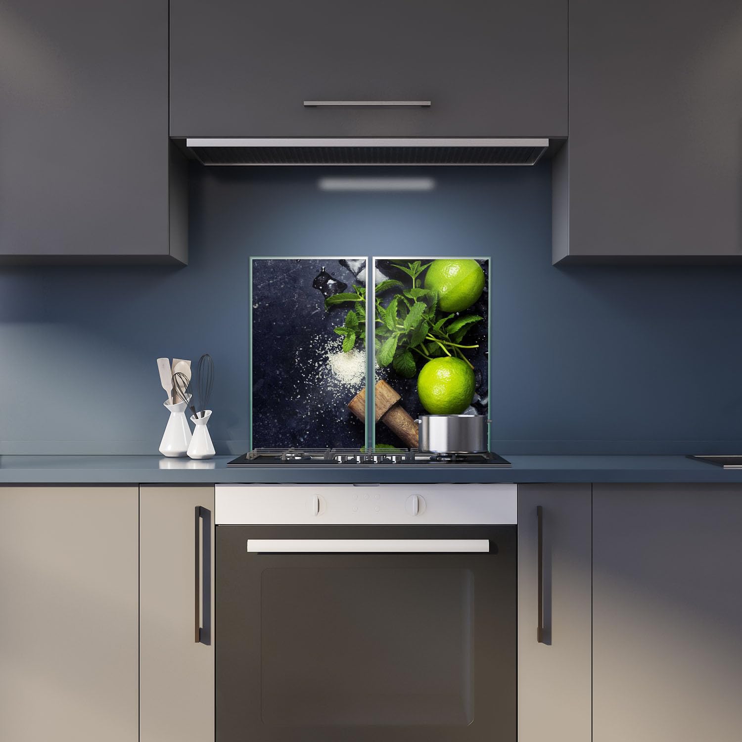 Fornuisafdekplaat, afdekking voor keramische kookplaat, snijplank, 1-delig, 60 x 52 cm, kruiden, meerkleurig, spatbescherming, glasplaat, afdekking voor keramische kookplaat, bescherming van de kookplaat, veiligheidsglas glazen snijplank