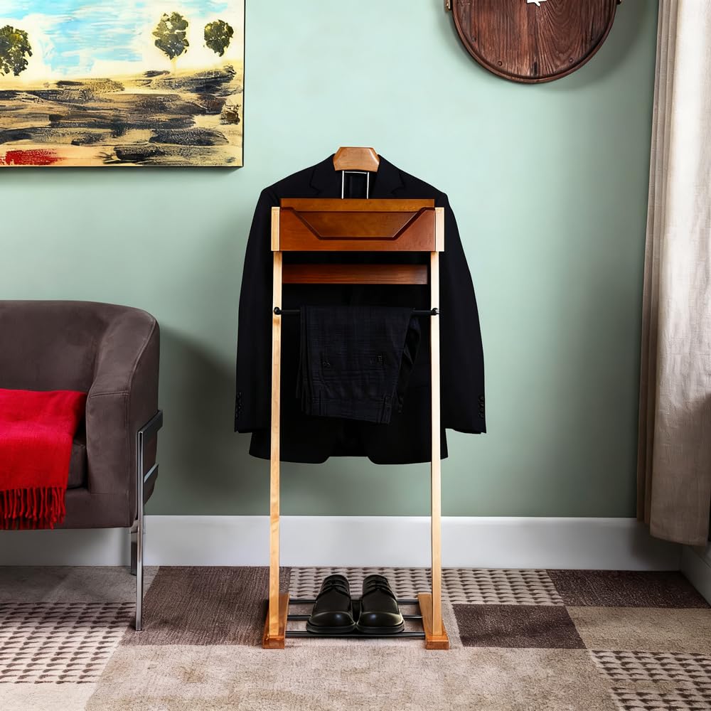 Servomuto in legno con porta pantaloni e vassoio per ufficio, soggiorno e camera da letto