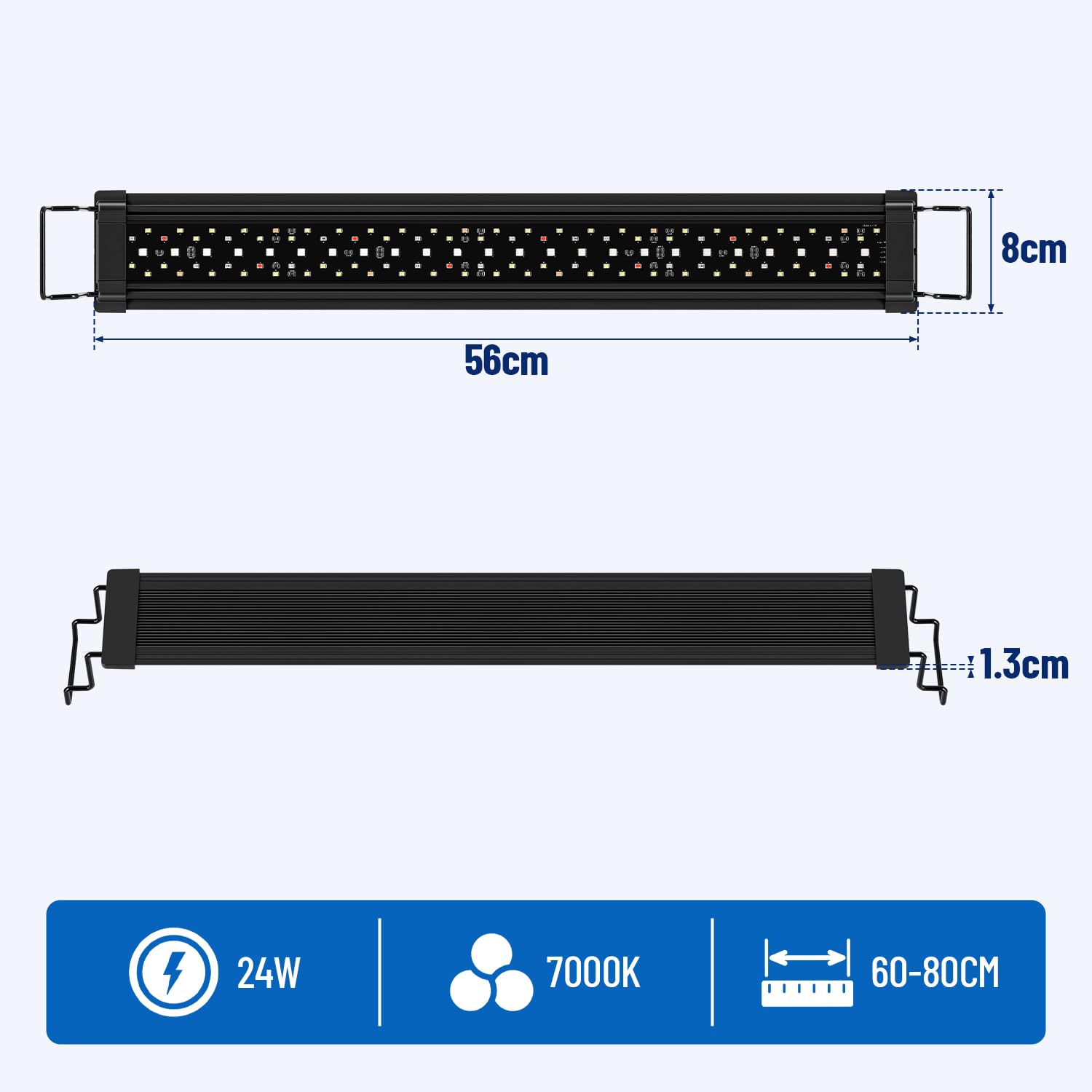 Oświetlenie akwarium, IP66, 24 W, lampa do akwarium, 60-80 cm