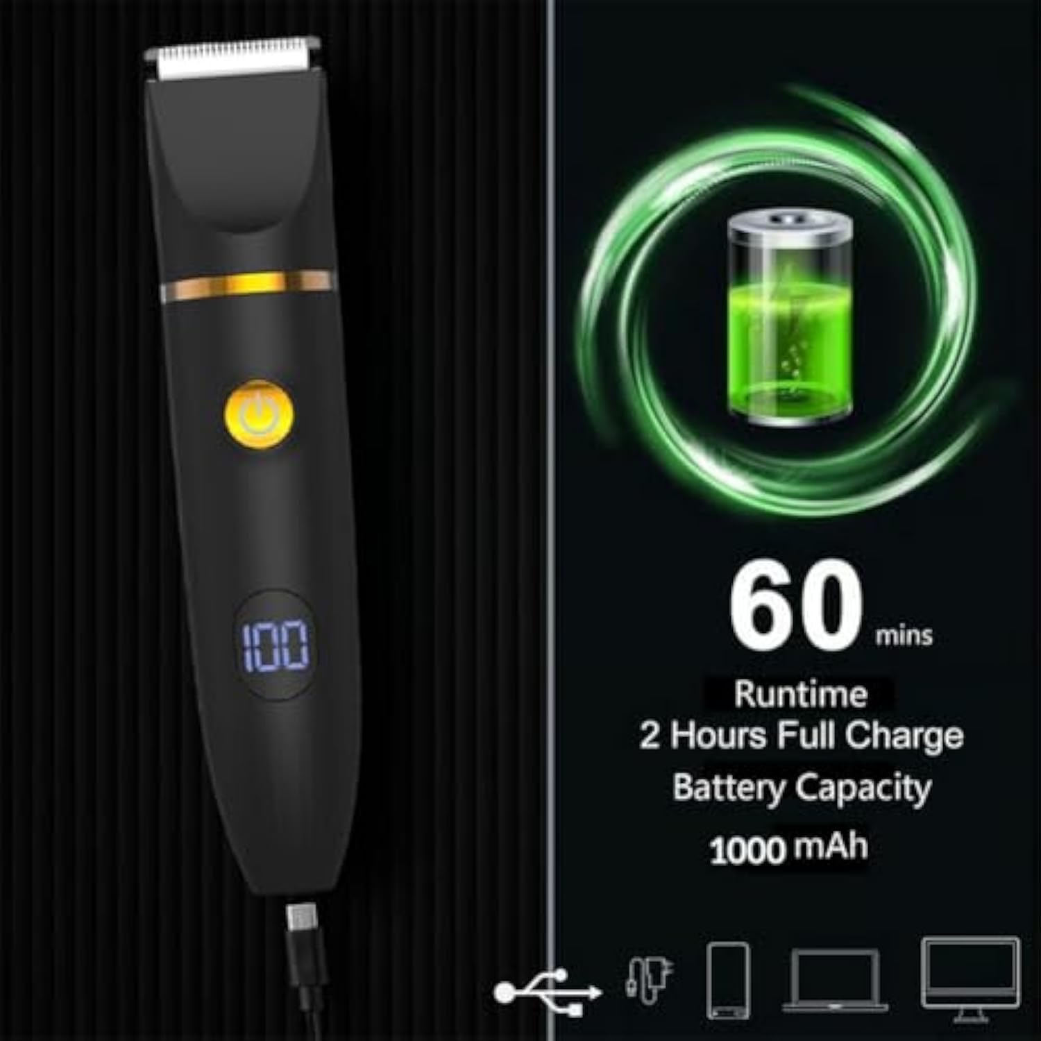 3 in 1 Elektrischer Körperhaartrimmer für Herren, IPX7 Wasserdichter Rasierer, LED-Display, Wet & Dry Haarschneider mit Keramikklinge, Intimbereich Bart Nase Gesicht Geschenk (C)