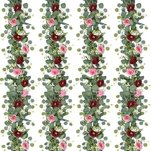 TOCHGREEN 4 Pack Artificial Eucalyptus Flower Garland with Red and Pink Roses, Fake Rose Flower Greenery Garland Floral Vines for Wedding Home Party Table Runner Decor (Red Pink, 4PCS) TOCHGREEN 4 Pack Artificial Eucalyptus Flower Garland with Red and Pink Roses Fake Rose Flower Greenery Garland Floral Vines for Wedding Home Party Table Runner Decor Red Pink 4PCS