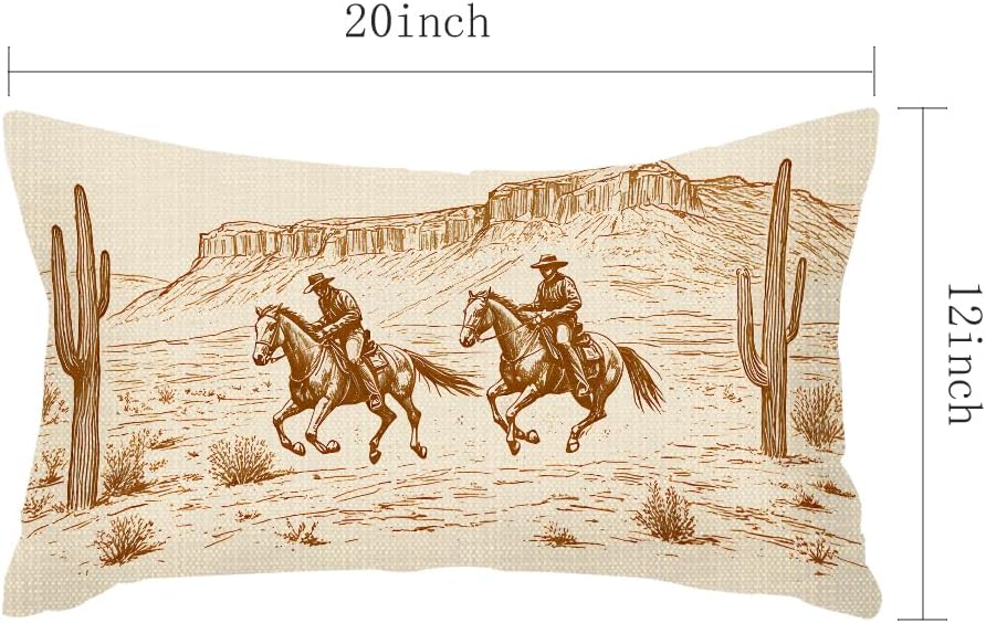 Throw Pillow Covers Cowboy Horse Riding American Wild West Desert Beige Pillow Cases Cotton Linen Waist Lumbar Cushion Cover Sofa Home Decorative Rectangle 12x20 Inches - Image 5